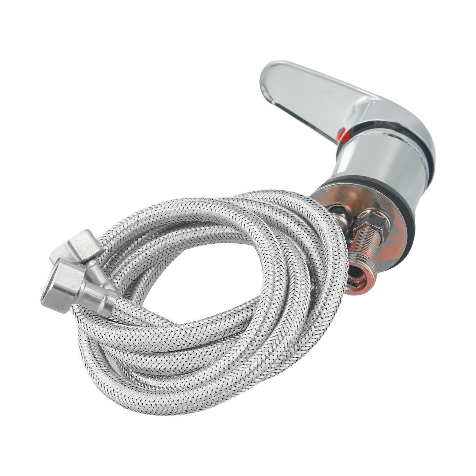 Rubinetto miscelatore cromato con doccetta estraibile per sedia parrucchiere, tubo in tessuto da 80 cm, raccordo ad alta pressione, compatibile con stazioni shampoo e mobili da barbiere