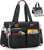 Vista 1 de RAINSMORE Teacher Tote Bag for Women Work Bags 15.6 Inch Laptop Tote Bag with Large Cup Holder Nurse Bag Computer Handbag