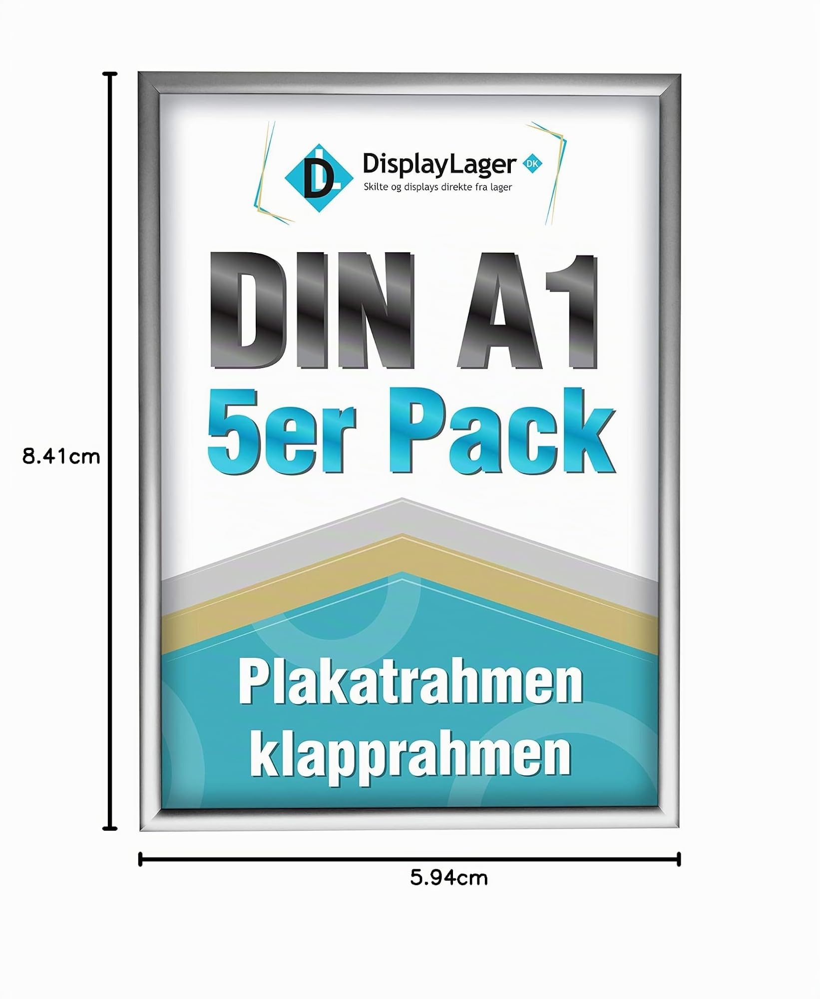 DisplayLager - 5 Cadre à Clipser A1, 5 pièces, Argenté | Cadre pour Affiches avec Profil en Aluminium argenté de 25 mm | avec vitre de Protection antireflet et matériel de Fixation