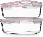 Razab 8 Cups / 63 Oz 2 Pack Large Glass Container Food Storage with Lids - Leakproof, BPA-Free Large Glass Meal Prep Container Ideal for Roasting Turkey, Store Leftover - Microwave & Oven Safe