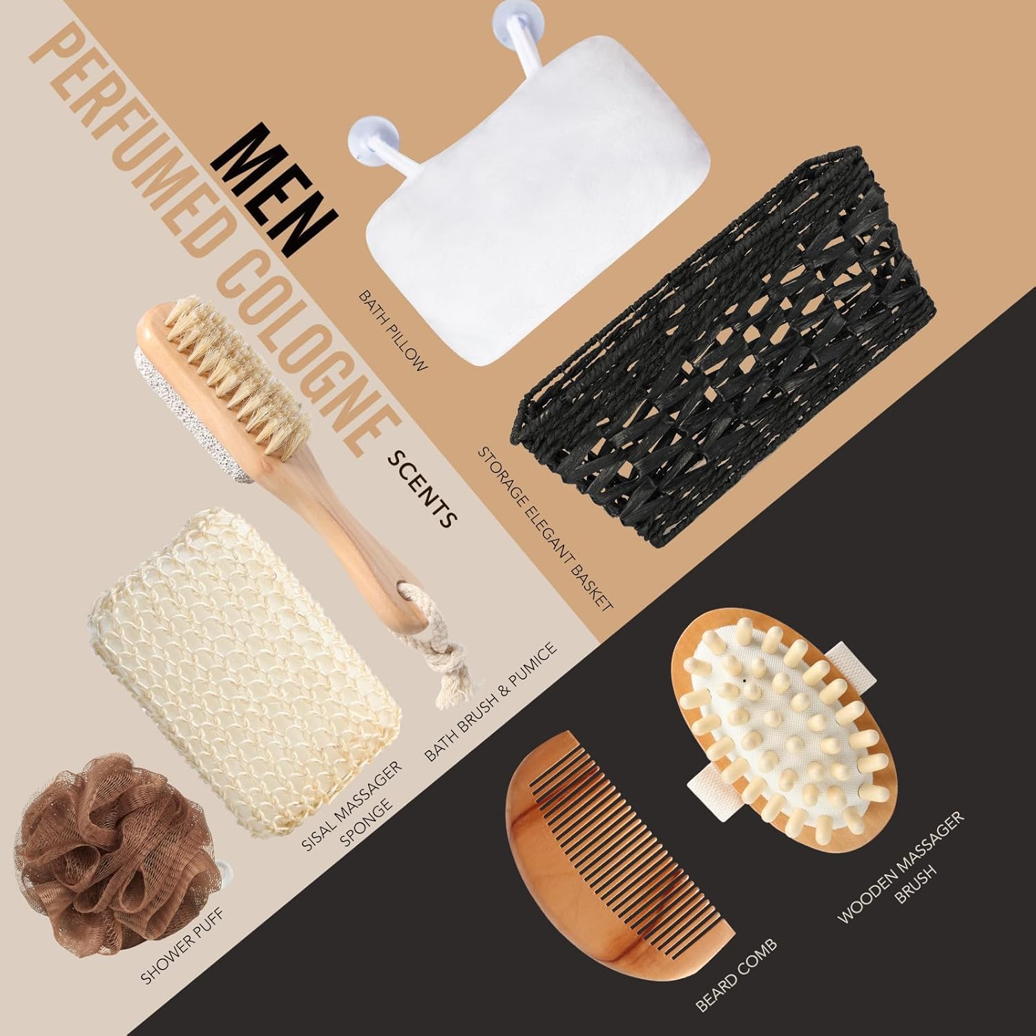 Fathers Day Christmas gift for Men Dad Bath Perfume Gift Set, 14 Pcs Spa Basket with Classic Perfume kit, Personal Self Care Shaving Kit Relax Included Scubber, Beard Oil, Bath Pillow, Valentines Day - Image 3