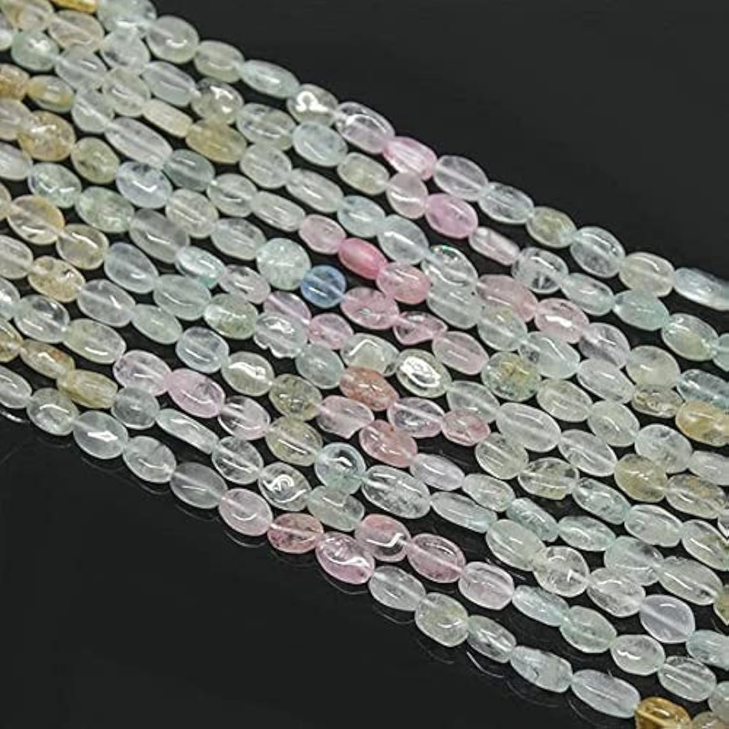 Aigue-marine véritable en perles ovales polies pour joaillerie fine fait main