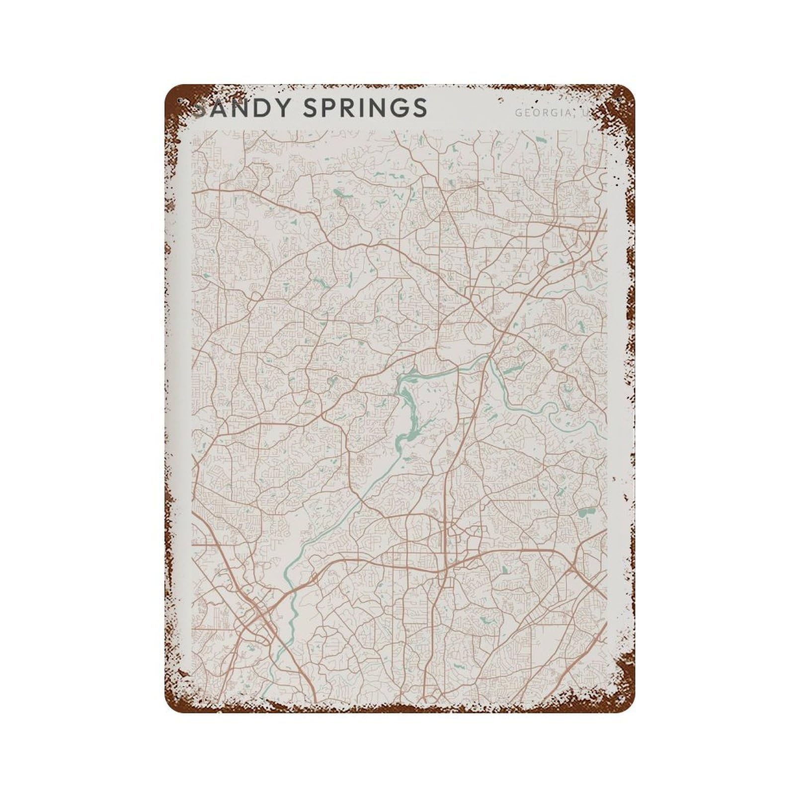 xiaoxiaoshen Sandy Springs Map Georgia Travel Gift Farmhouse Decor Wall Decor Art Metal Tin Poster Modern Home Decor Art Home Bar Shop Decorations Vintage Sign 40x30cm
