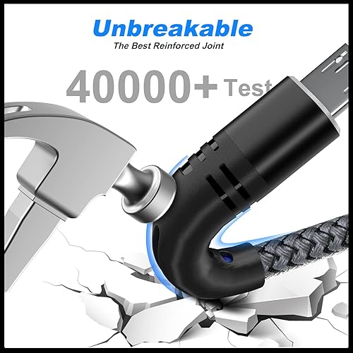 Miniatura 5 de Cable micro USB, paquete de 3 cables trenzados de nailon extra largos de 10 pies para Android, carga micro USB rápida para Samsung Galaxy S6 S7