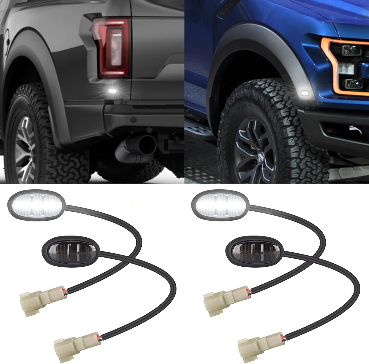 POPMOTORZ 4Pcs LED Fender Side Marker Lights Assembly, 2 Pcs White Front Fender