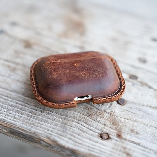 Miniatura 6 de JJNUSA Funda protectora de piel auténtica vintage envejecida para Airpods Pro 3 3ª generación (2025), funda protectora de carga inalámbrica