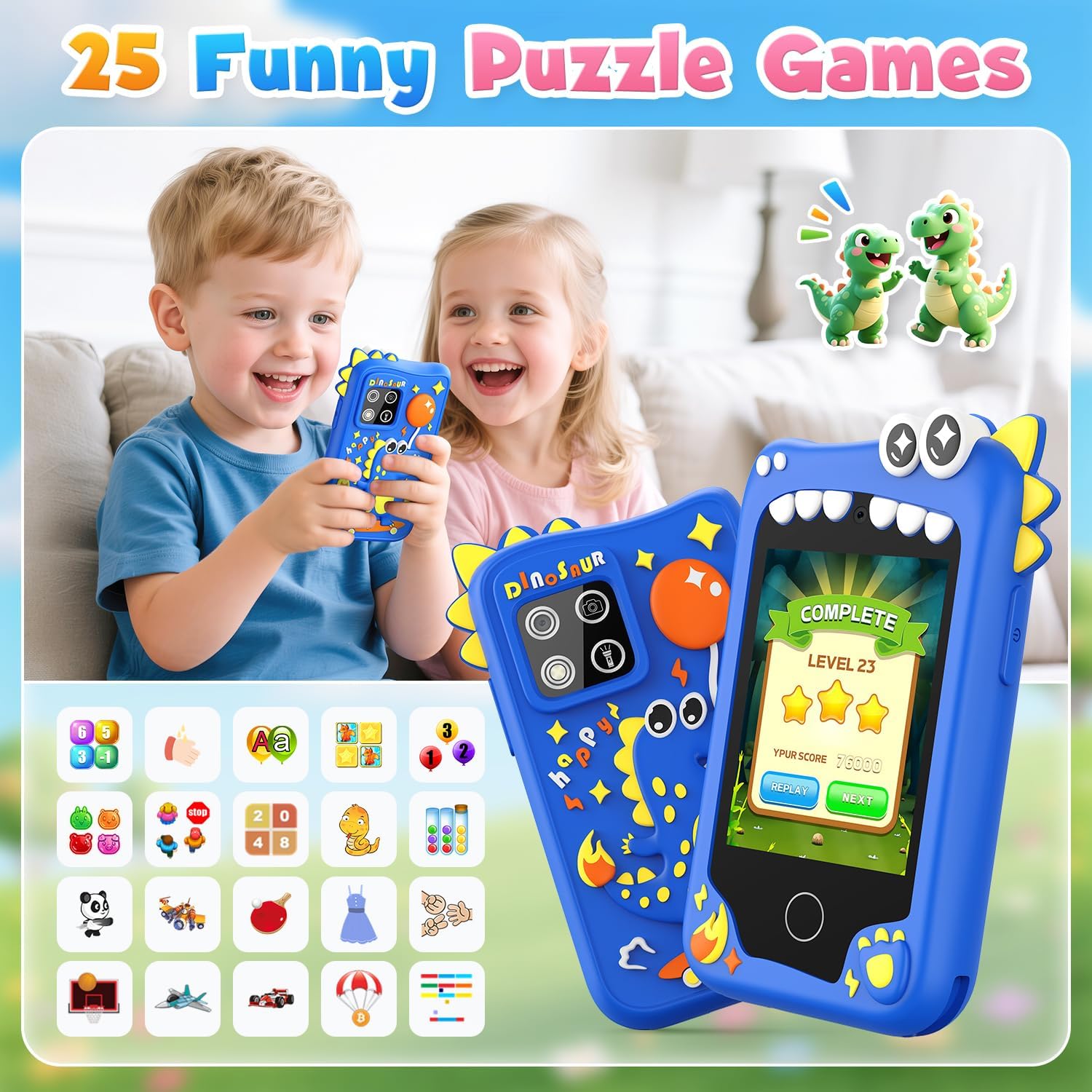 Kids Phone, Smart Phone Toys for Kids, Christmas Birthday Gifts for Kids Boys Age 3, 4, 5, 6, 7, 8 +Year Old, 2.8" Touchscreen Children Learning Play Phone Toys with Dual Camera, Game, Music Player