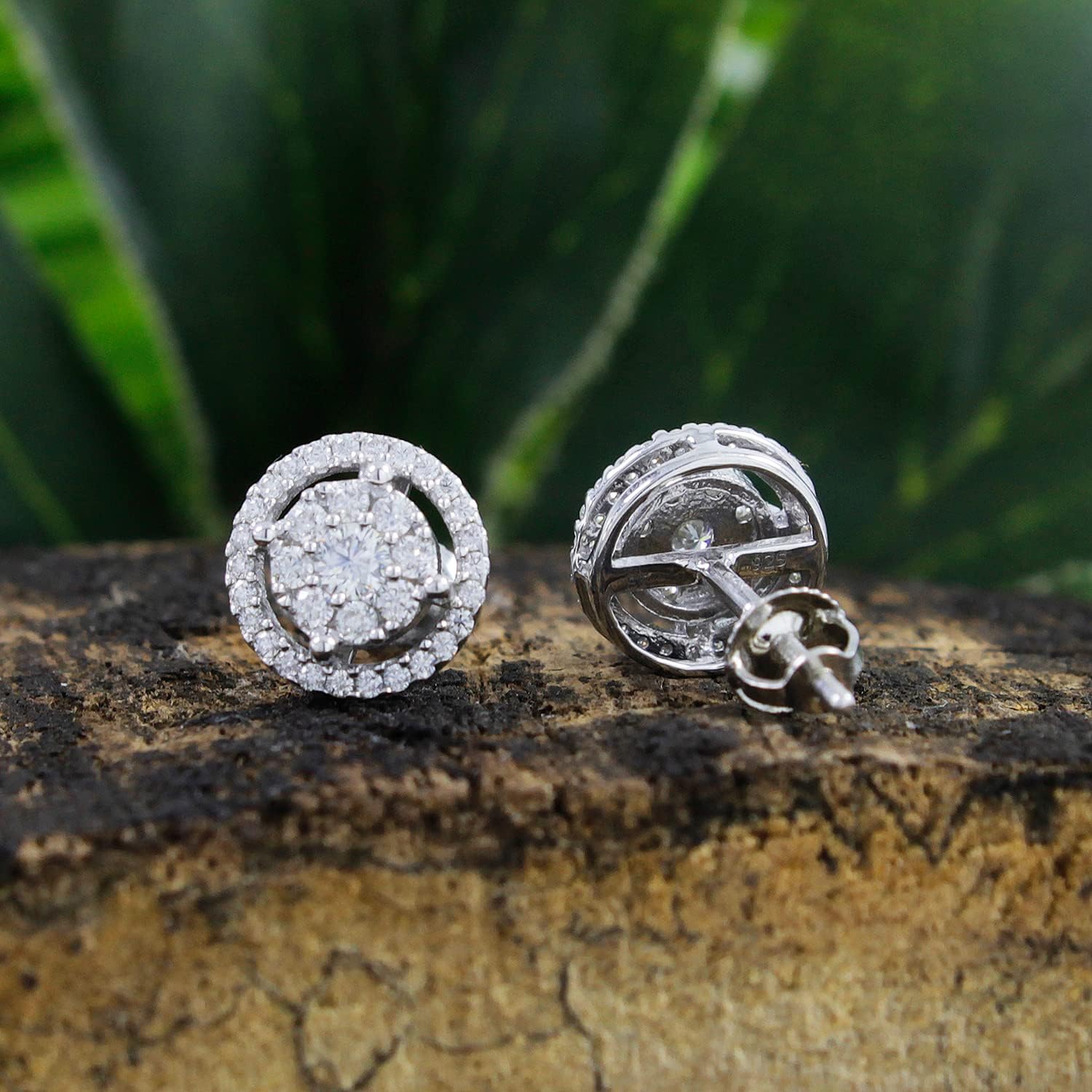 SAVEARTH DIAMONDS 1/2 ct. t.w Round Cut Lab Created G-H Color Moissanite Diamond Halo Stud Earrings In 14k Gold Over Sterling Silver Jewelry For Women Engagement, (0.50 Cttw, VVS1 Clarity) - Image 3