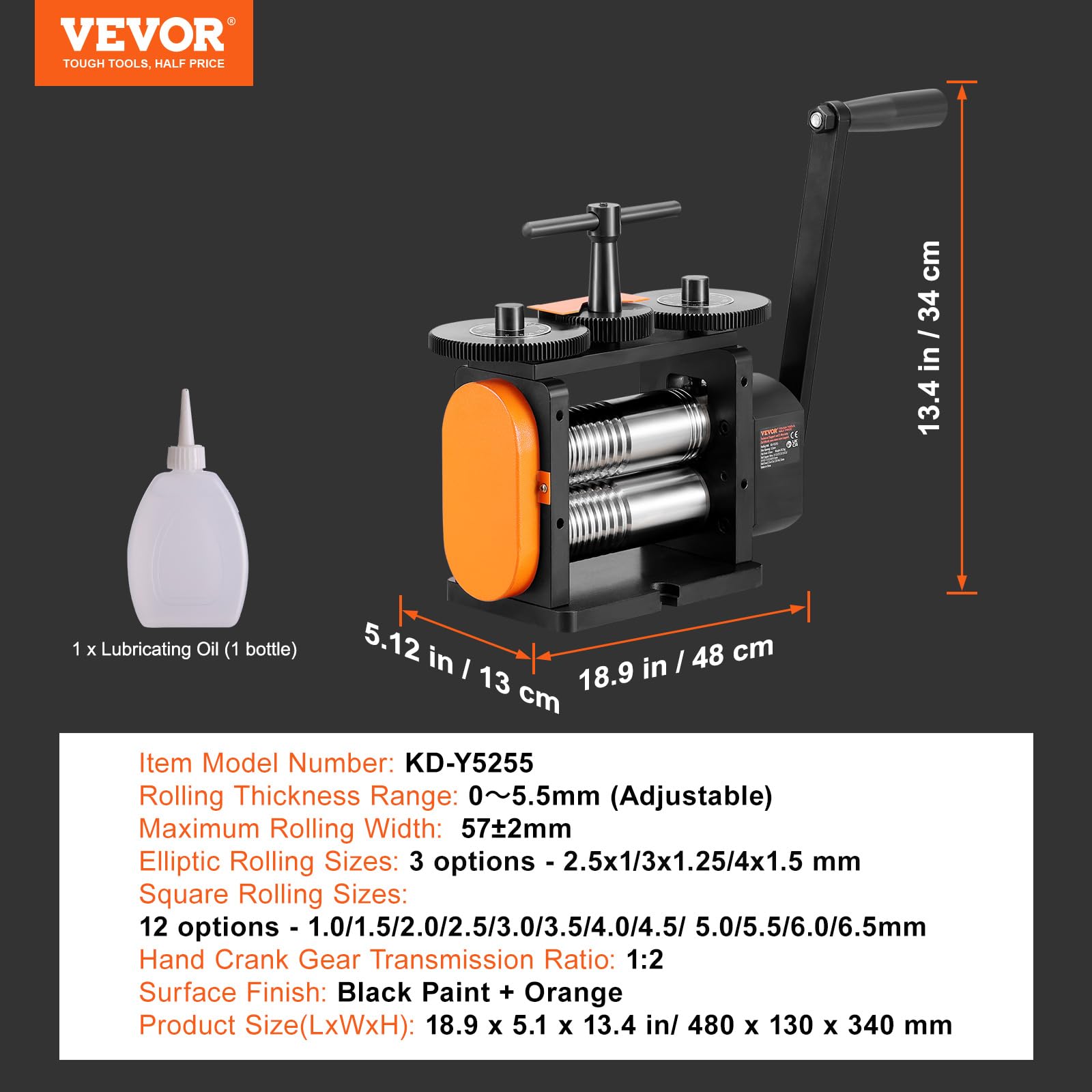 VEVOR 3 in 1 Handwalzwerk Maschine 57 mm Kombinationswalzwerk, Manueller Walzwerk Schmuckwalzwerk Einstellbare Dicke von 0 bis 5,5 mm, Handwalzwerk Maschine für Platin/K-Gold/Messing/Aluminium