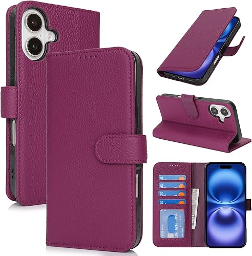 Vista 149 de Zouzt Funda para iPhone 11 de 6.1 pulgadas de piel auténtica con 4 ranuras para tarjetas, tarjetero con bloqueo RFID, tapa magnética, función atril