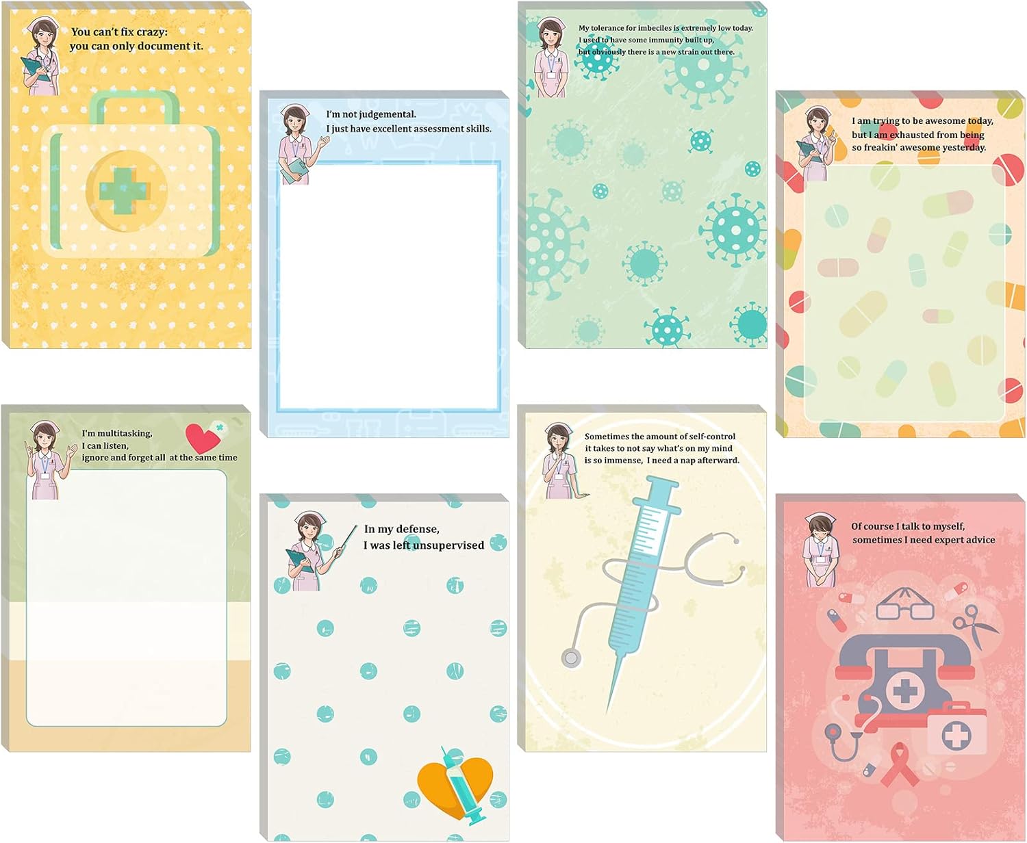 Chinco 8 Pieces Funny Notepads Funny Nurse Notepads