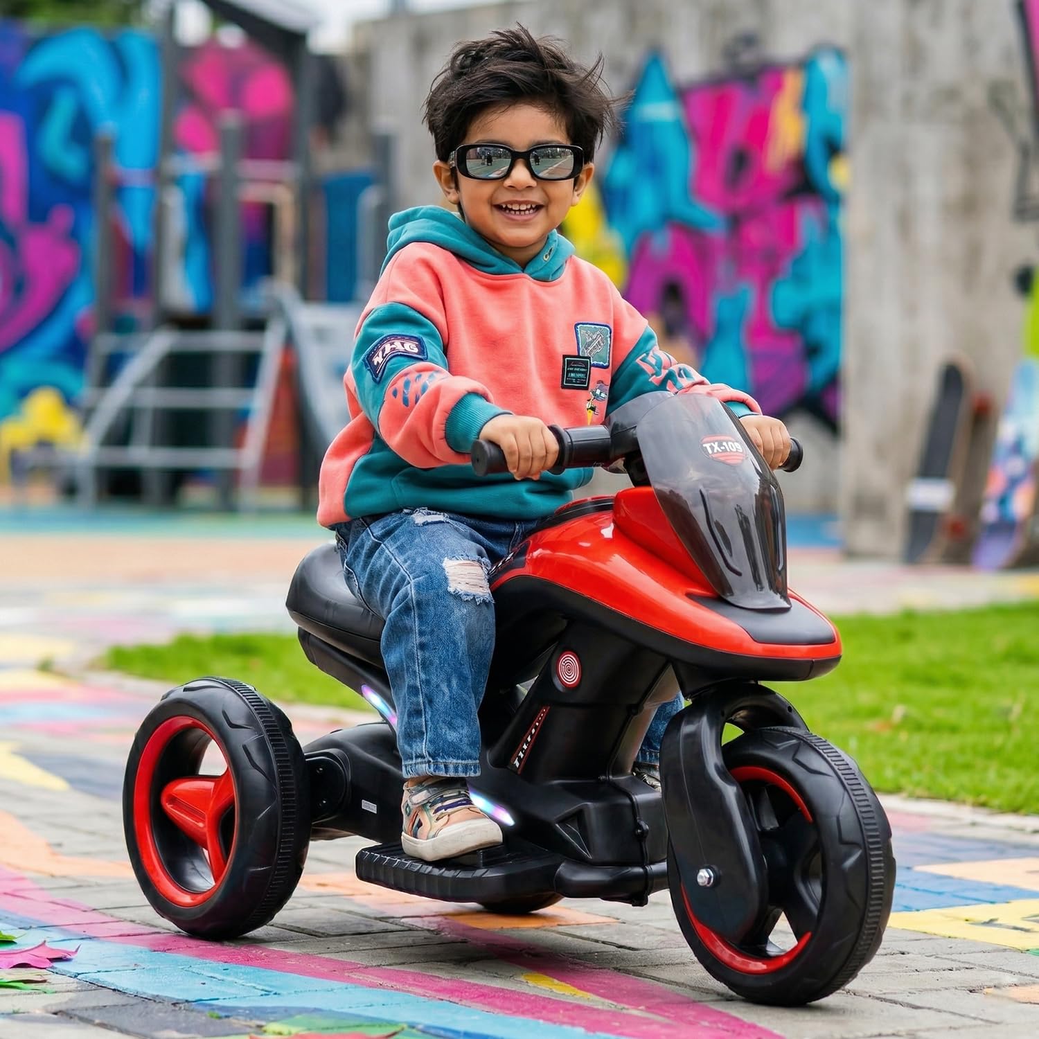 Toyzone Ralph EV M Bike_Red | Rechargeable Bike 6V | Powered by 6.5 AH Battery | Music Player with Bluetoooth & USB | 6 Month Battery Warranty | Make in India | for Kids 2+ Years-image-4