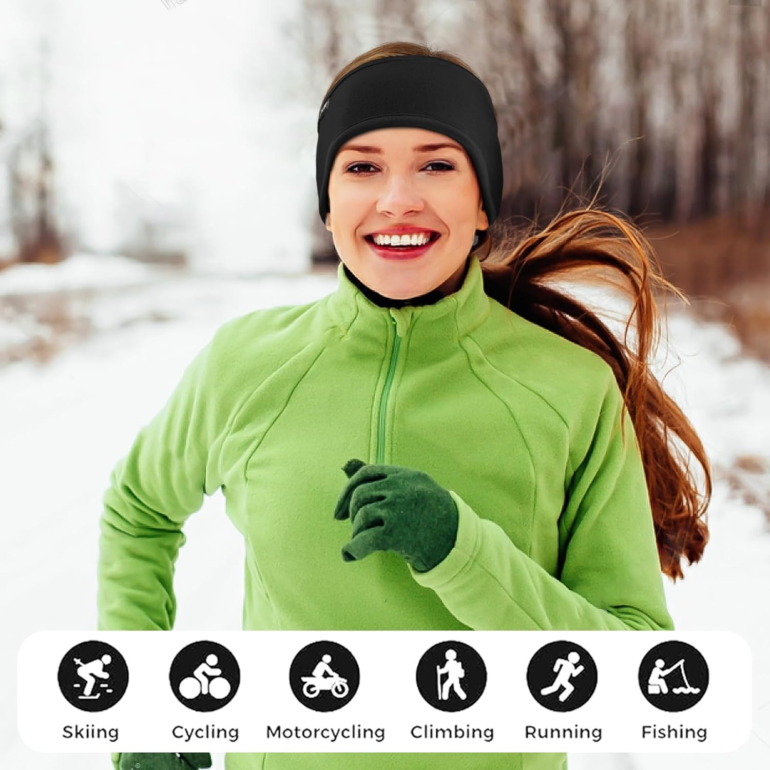 Fleece Ear Warmers for Men Women - Winter Headband Ear Muffs Ear Covers for Cold Weather Running Cycling Ski (black)