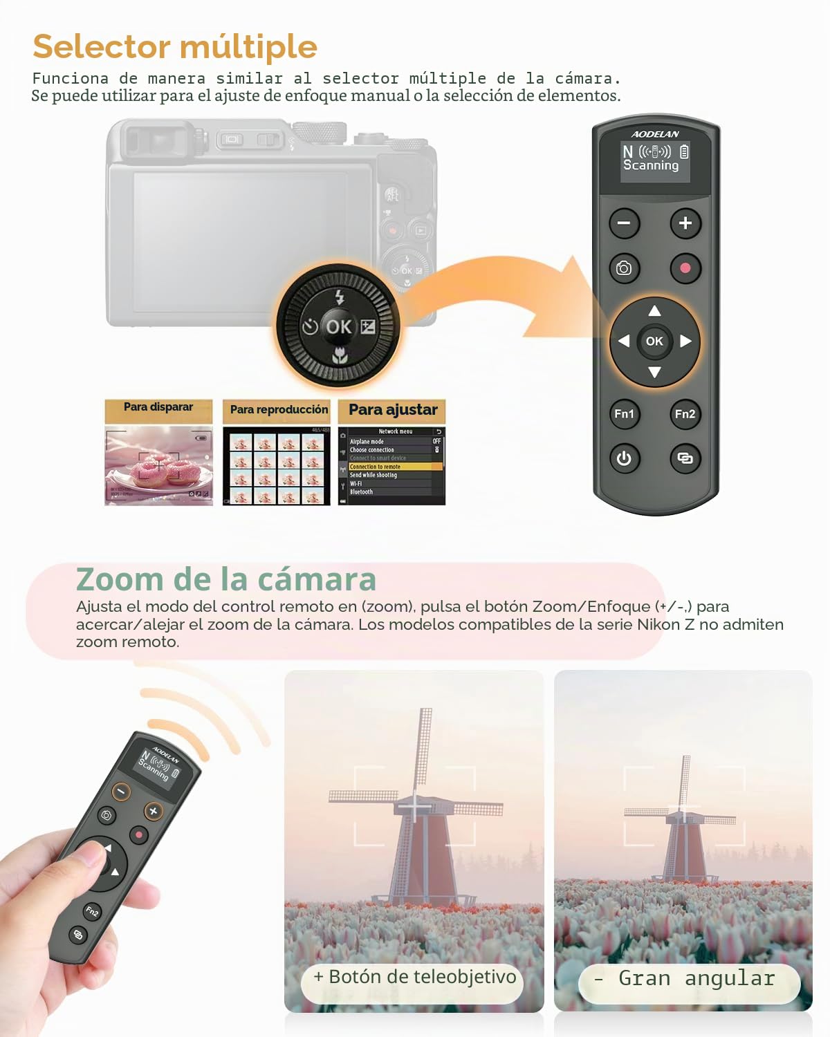 Aodelan - Mando a distancia inalámbrico para cámara Nikon - Disparador de disparador recargable con pantalla OLED para Zfc, Z50, P1000, A1000, P950, B600; sustituye a Nikon ML-L7 (negro)