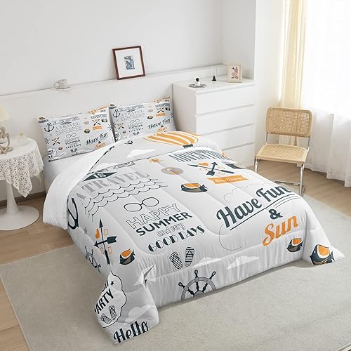 Miniatura 4 de Juego de edredón de ancla náutica, edredón acolchado con temática del océano costero para niños, niñas, adolescentes, adultos, dormitorio, brújula