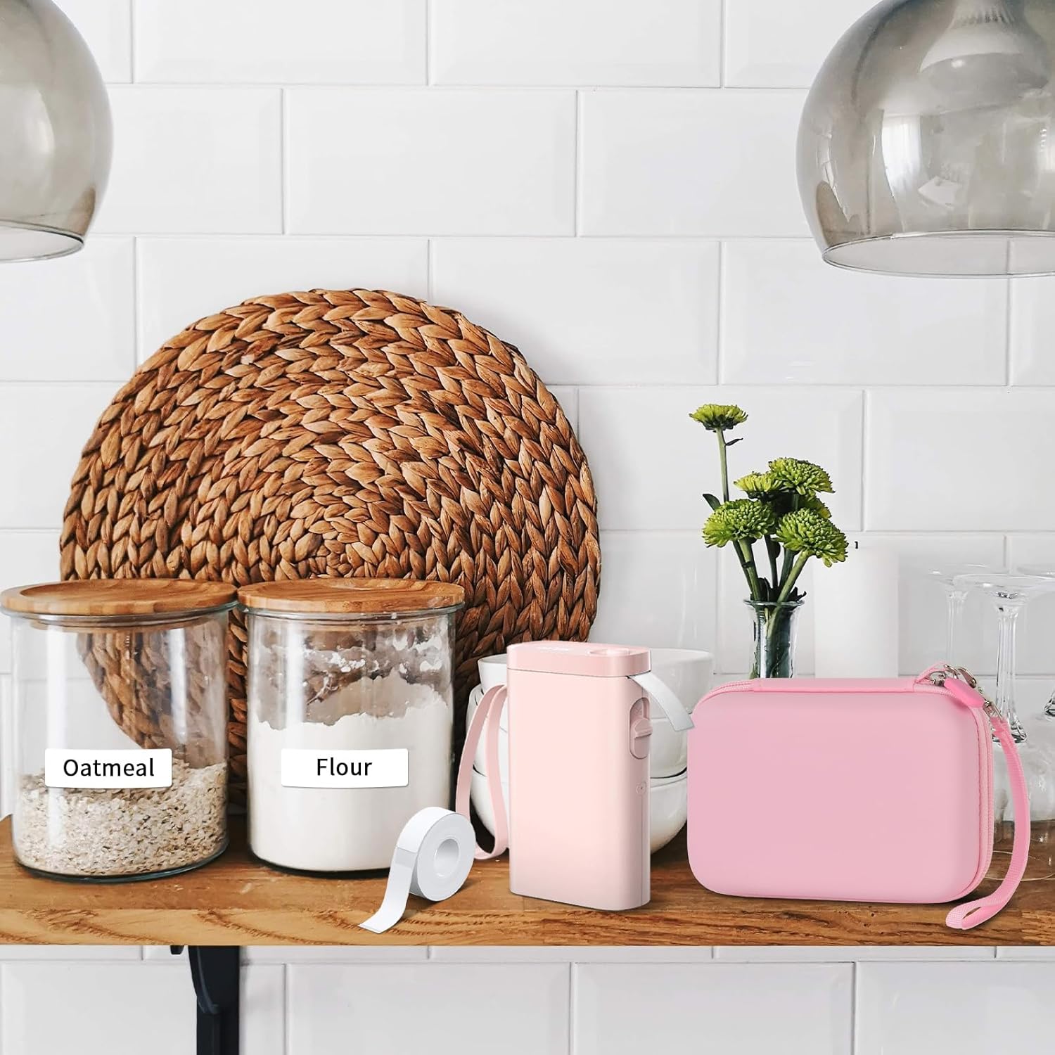 Comecase Case Compatible with Nelko P21/ for Phomemo D30 D35 Label Maker Machine, for JADENS D11/ for SUPVAN Mini Labeler Sticker, Labler Maker Storage for Tape&Accessories - Pink