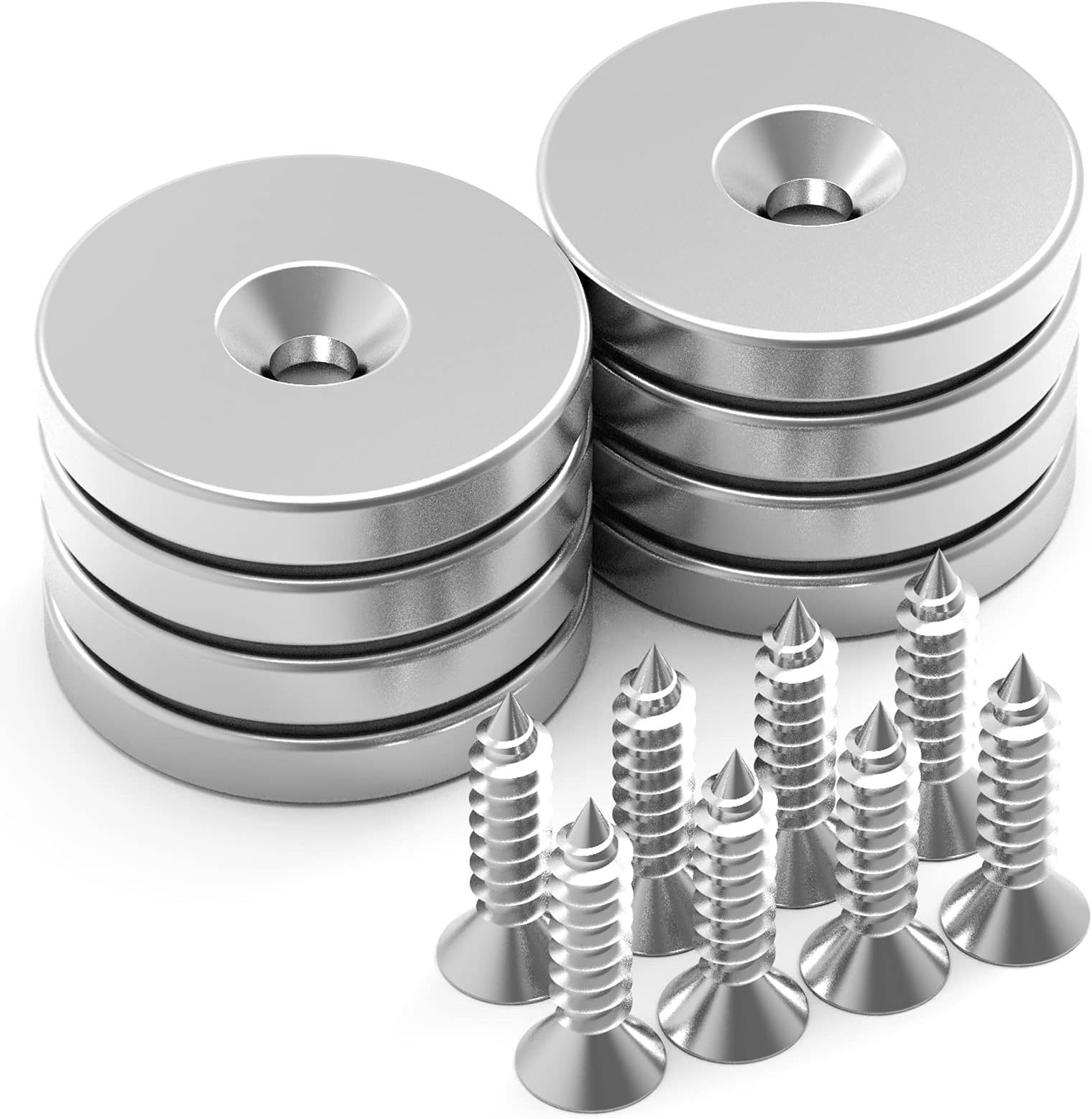 Strong Neodymium Magnets, Rare Earth Magnets, Heavy Duty Magnets for Crafts, Countersunk Hole Magnets with Screws, 1.26 x 0.197 Inch, 8 PCS