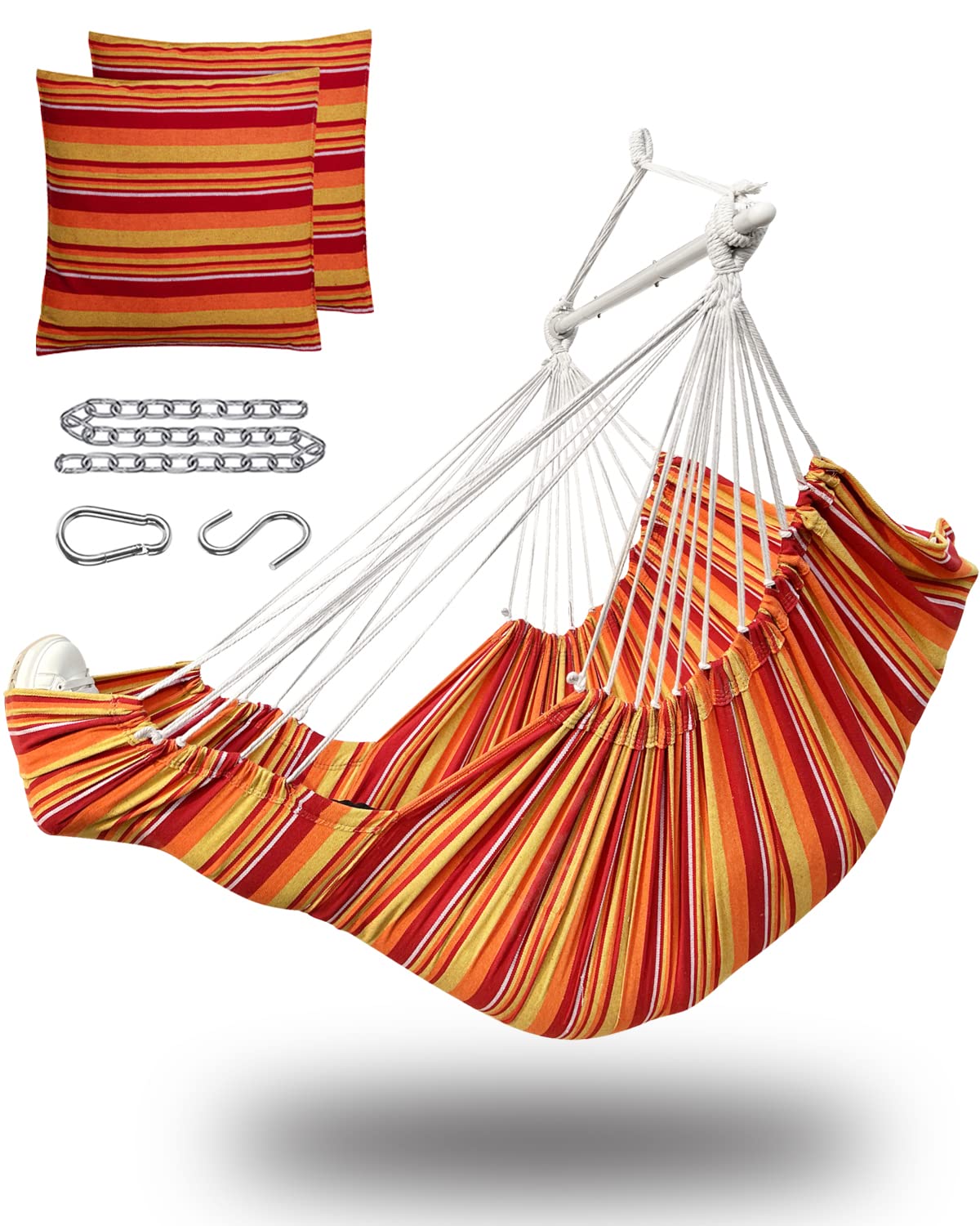 Miztli Hamaca para silla colgante con reposapiés, máximo 500 libras, barra separadora de acero con anillos antideslizantes, 2 cojines incluidos, para dormitorio, interior y exterior
