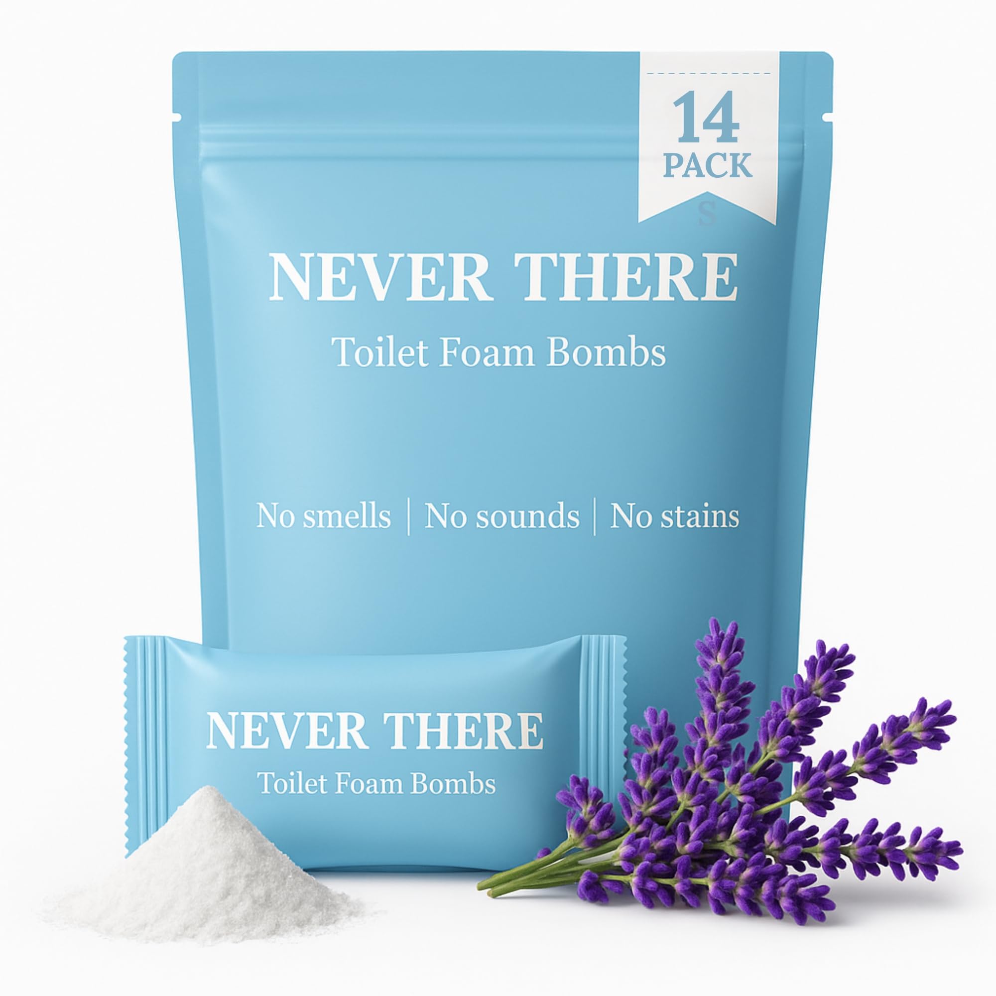 Never ThereToilet Foam Cleaner - 14 Pack Touch Free Fizzy Foam Toilet Cleaner with No Smells, Sounds, or Stains - Foaming Potty Pods & Smell Eliminator for Women & Men