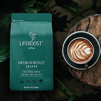 Lifeboost Coffee Ground Medium Roast Coffee - Low Acid Single Origin USDA Organic Coffee - Non-GMO Ground Coffee Third Party Tested For Mycotoxins & Pesticides - 12 Ounces