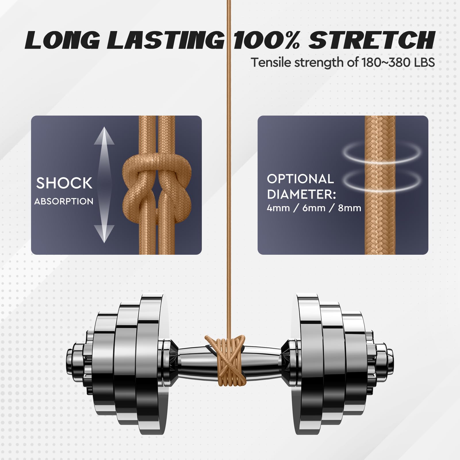 Corda elastica anti shock, 6 mm x 20 m, color cachi