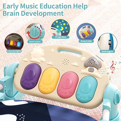 Miniatura 3 de Gimnasio para bebé con piano para patear y jugar, alfombrilla de actividades para tiempo de barriga con 5 sensores de aprendizaje infantil, música