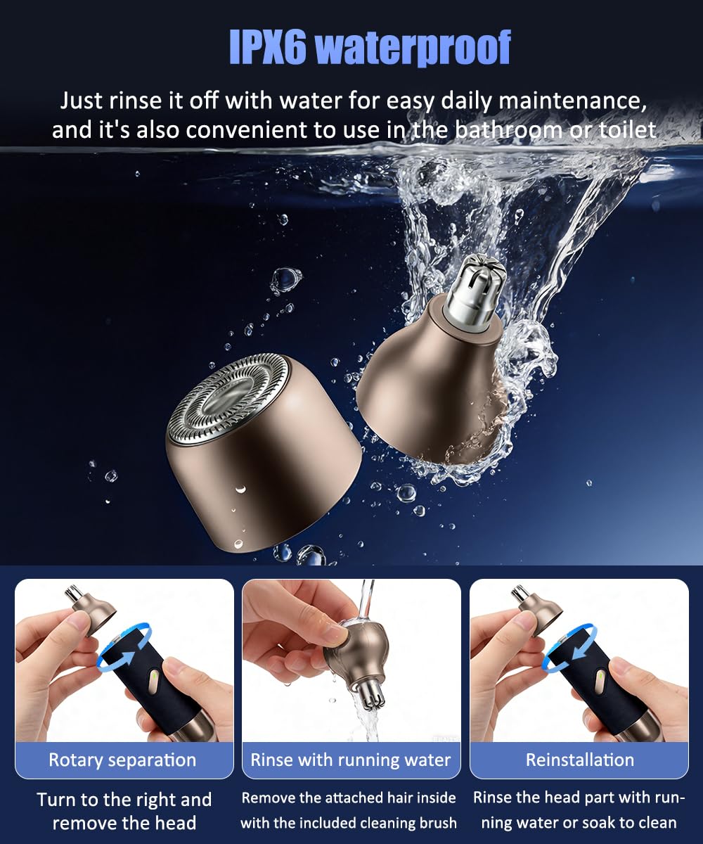 Tondeuse de nez pour homme et femme, tondeuse électrique 2 en 1 pour nez et oreille, kit de toilettage des oreilles et des sourcils, tondeuse pour le visage avec moteur puissant et lames à double