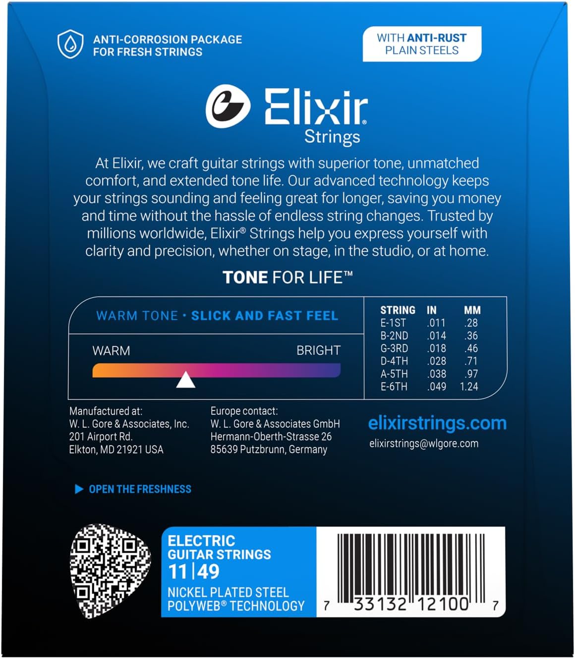 Elixir Strings, Electric Guitar Strings, Nickel Plated Steel with POLYWEB Technology, Longest-Lasting Warm Tone with Comfortable Feel, 6 String Set, Medium 11-49