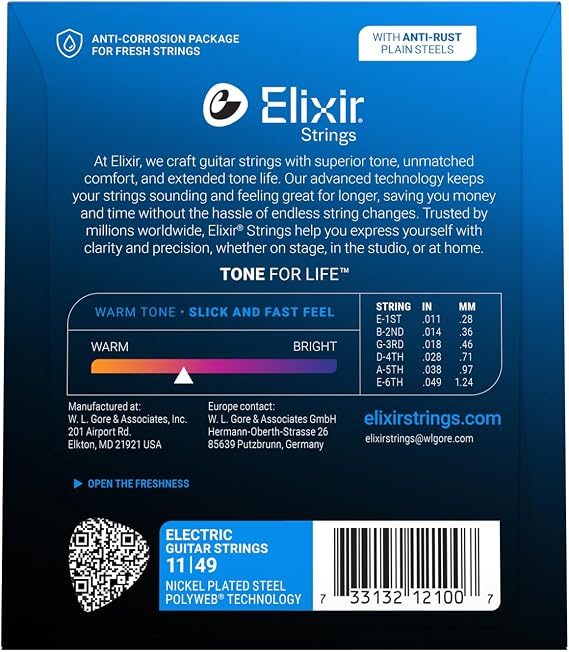 Elixir Electric Guitar Strings Nickel Plated Steel POLYWEB, 6-String, 11-49