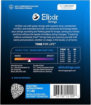 Elixir Electric Guitar Strings Nickel Plated Steel POLYWEB, 6-String, 11-49