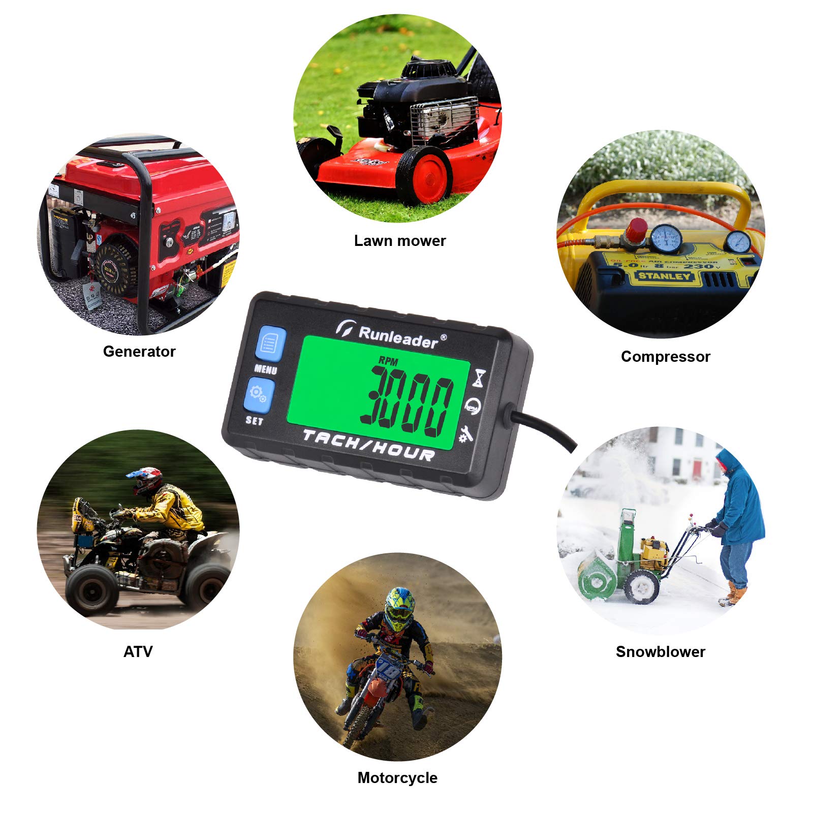 Runleader Digitaler Drehzahlmesser für kleine Motoren,größeres mehrfarbiges LCD-Display,Drehzahlwarnung, Batterie austauschbar,weiße und rote Hintergrundbeleuchtung
