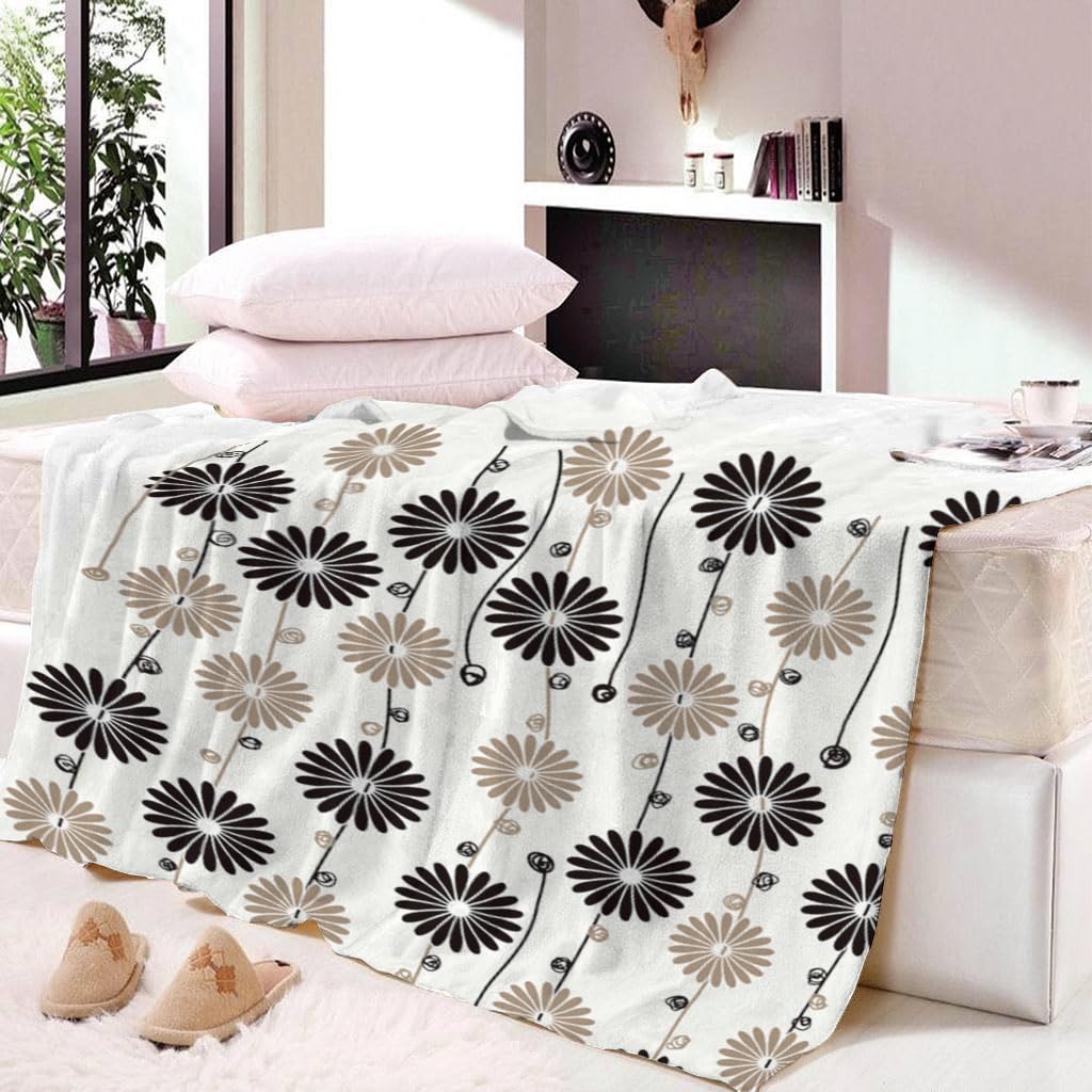 Coperta Di Flanella Letto Matrimoniale Invernale 180X200Cm Coperta Pile In Microfibra Morbida Pelosa Calda Copriletto Per Divano/Bambini Camere Da Letto, Fiori Neri Astratti Motivo