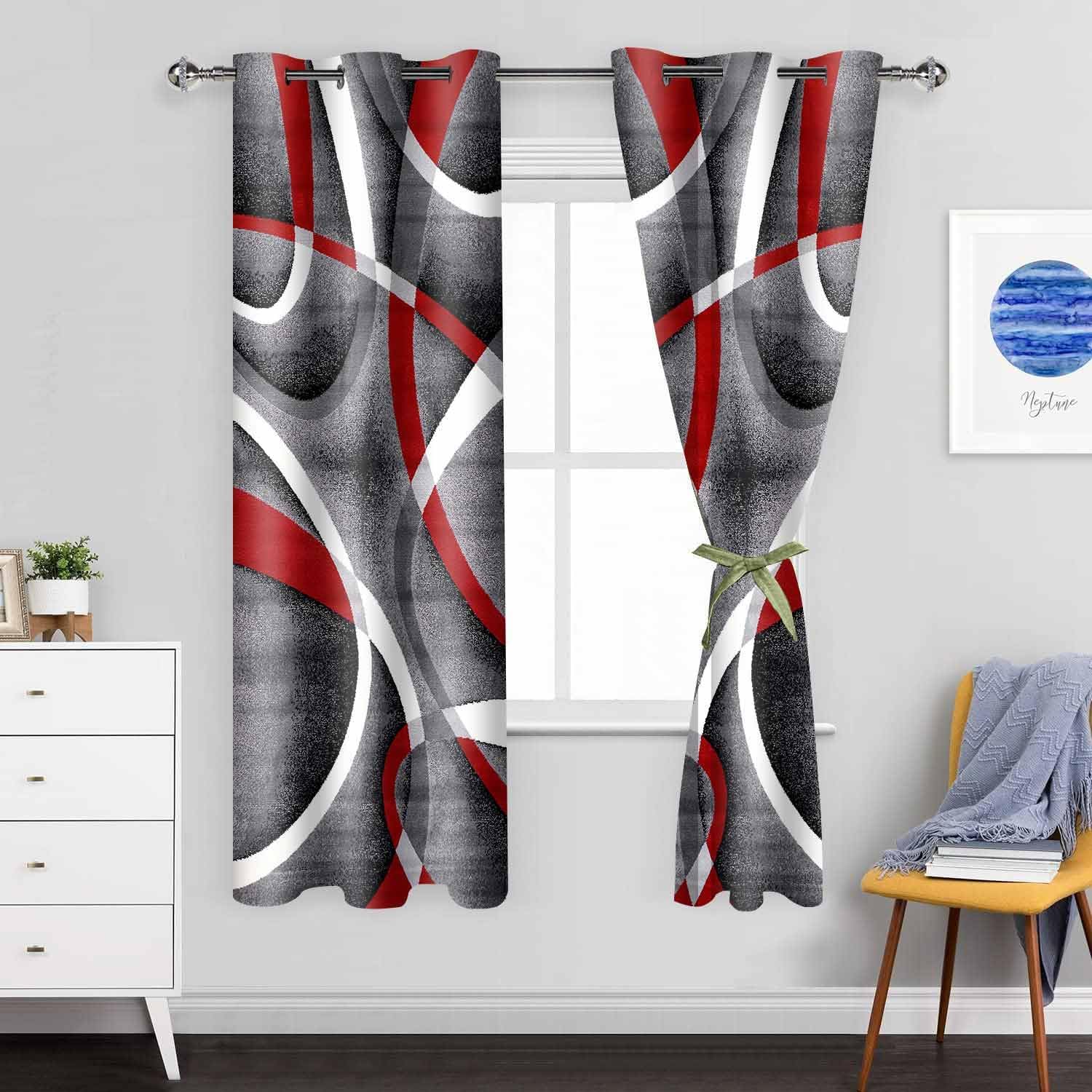 Retro Red White Striped Gray Blackout Curtains Inspiration Geometric Art Print Window Drapes Room Darkening Bedroom Living Room Dining Room Window Treatments 2 Panels 52x63inch CLHJMS70