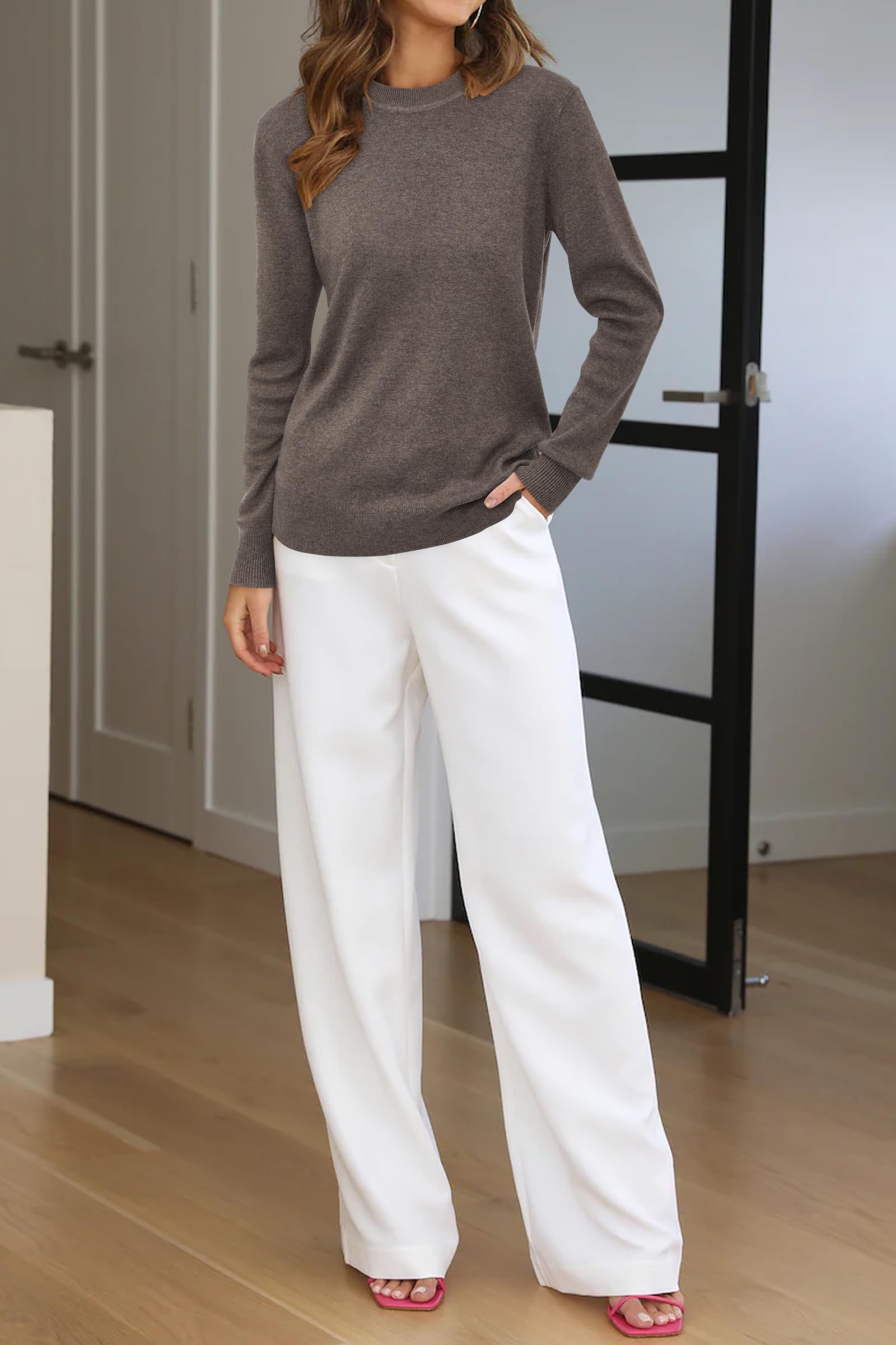 Arach&Cloz Pull tricoté en Cachemire mélangé pour Femme - Élégant - Automne-Hiver - Chaud - Col Rond - Chemisier