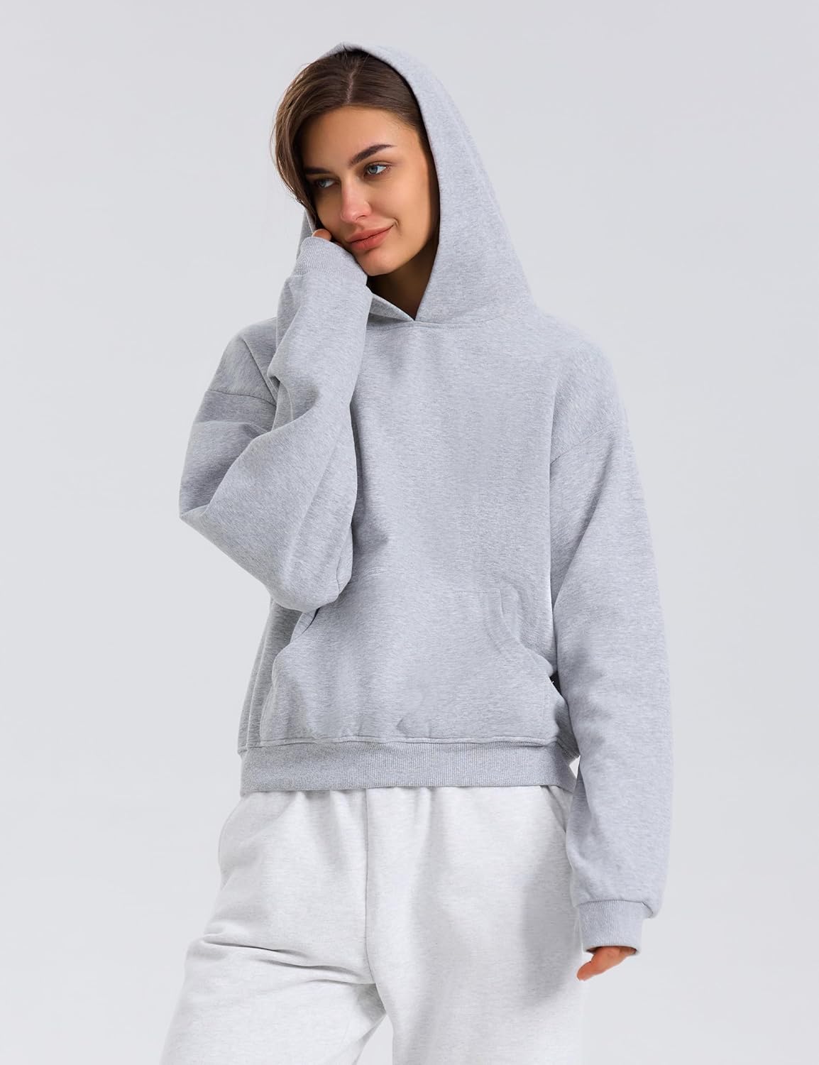PrettyGuide Women's Oversized Hoodie Fleece Cropped Sweatshirt Long Sleeve Lightweight Pullover with Pocket - Image 5
