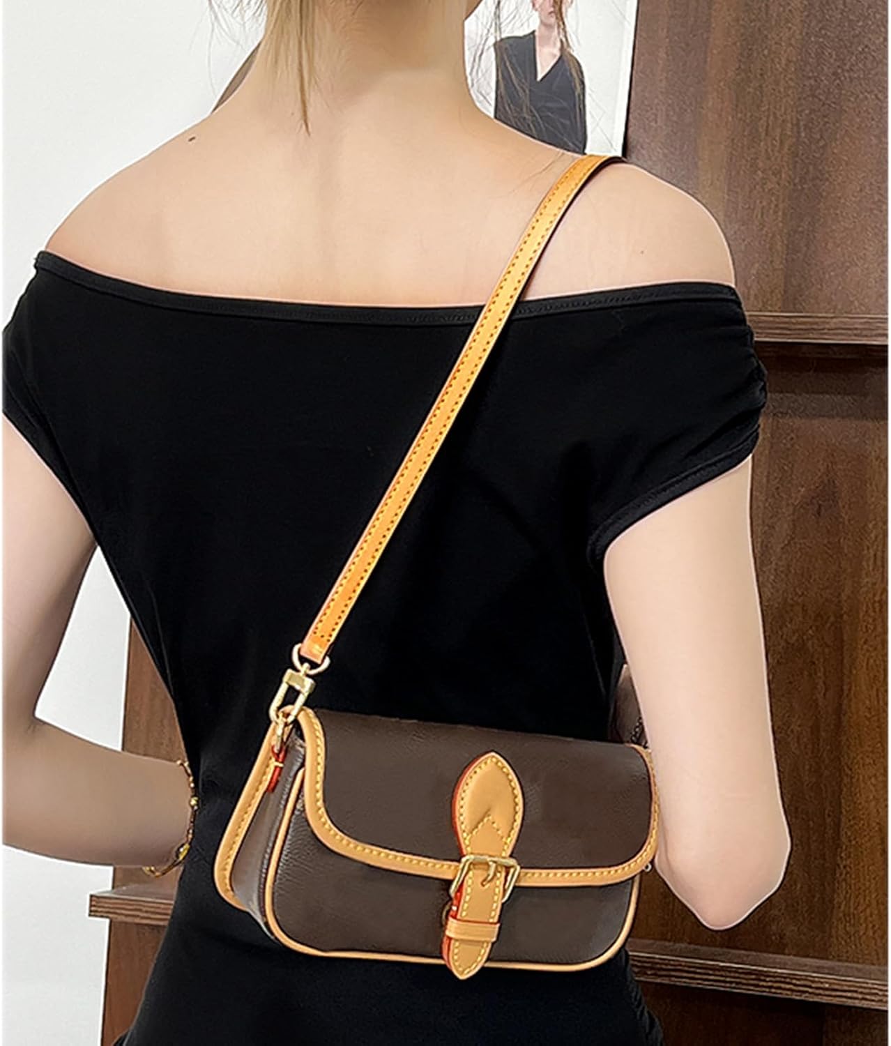 Genuine Vachetta Leather Strap for Bag,Shoulder Purse Strap Replacement Fit for Félicie Pochette (BEESWAX-Width:0.43in&Length:25.6in,Double Buckles)