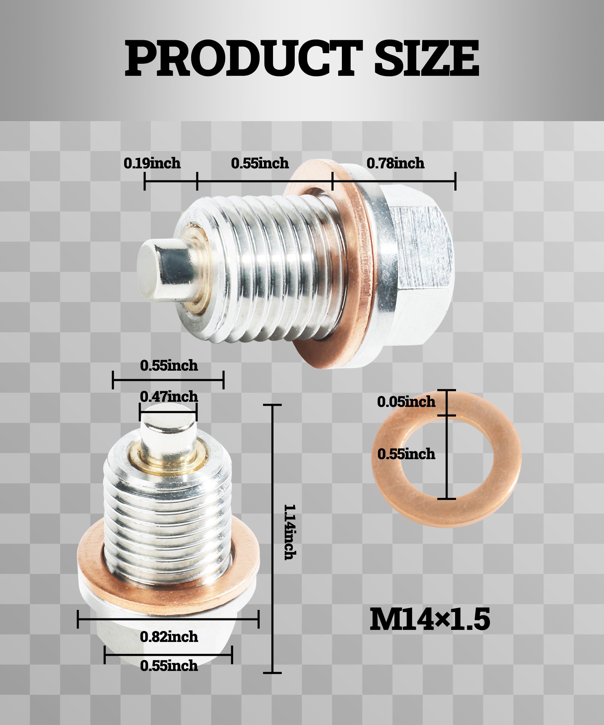 Flaconi M14x1.5 Tappo Di Scarico Dell'olio Magnetico per Auto,Tappo Olio Motore,Guarnizione Magnetica per Vasca Dell'olio,Bullone Tappo Coppa Olio con Rondella Rame,Universale per Auto(M14x1.5)