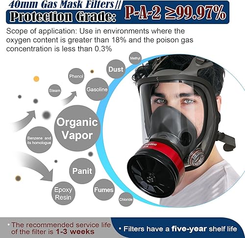 Miniatura 3 de WYAJU Reusable Full Face Gas Mask Survival Nuclear and Chemical Respirator Mask Against GasesDustOrganic VaporFume