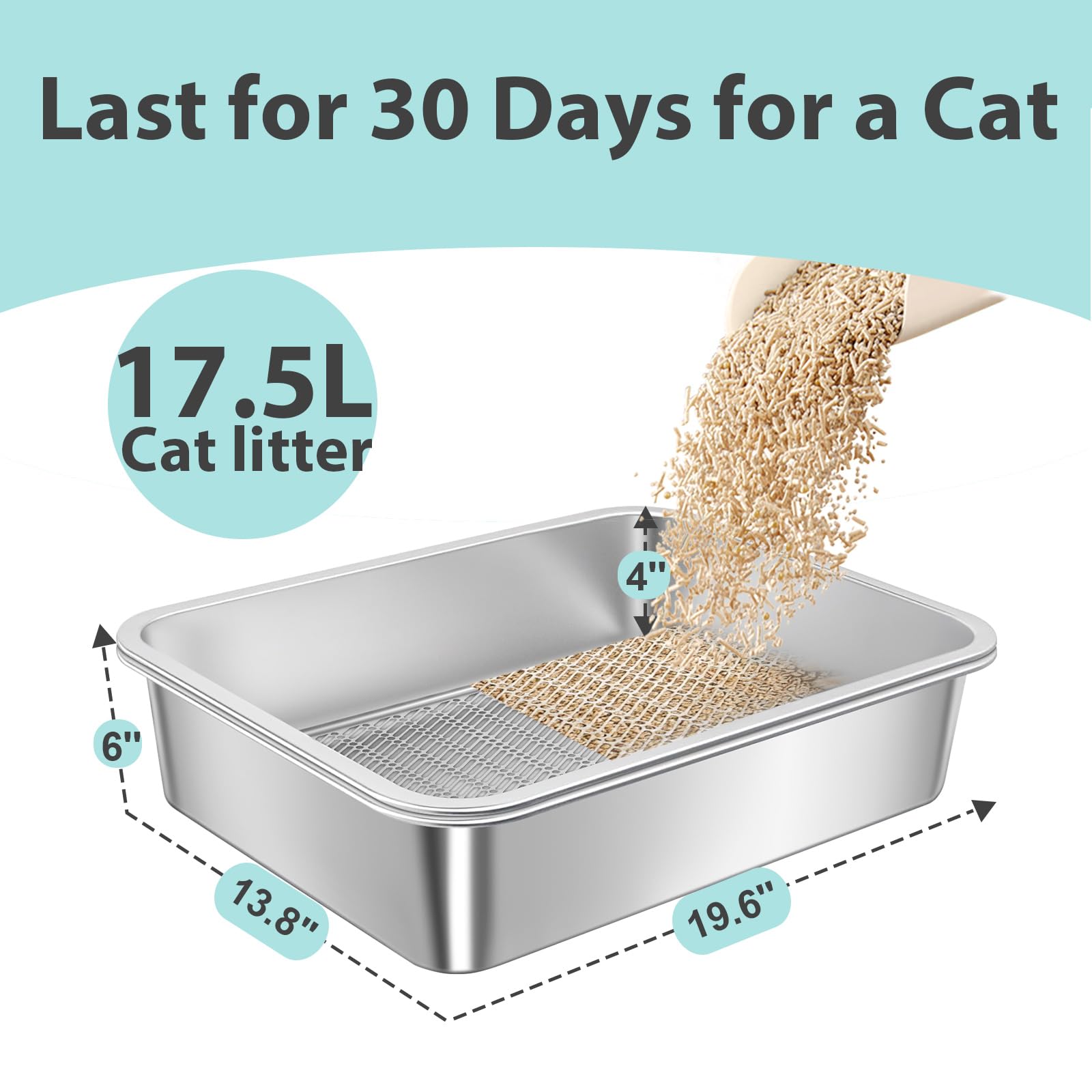 Stainless Steel Sifting Litter Box for Pine Pellets,Sifting Cat Litter Box for Wood Pellets,Extra Large Sifter Litter Pan System with Litte Liners and Scoop-20 ''Lx 13.8''W x 6''H - image 7