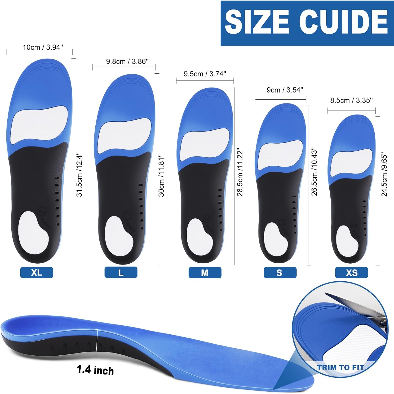 Plantar Fasciitis Insoles, High Arch Support Shoe Inserts Men Women, Orthotics Gel Running Insoles for Flat Feet - Arch Pain - Pronation - Metatarsalgia Pain Relief Heavy Duty Support(Trim to Fit) - Image 4