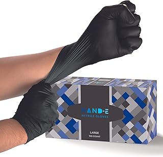 Hand-E Touch Disposable Black Nitrile Gloves Large 100 Count - Heavy Duty 5 Mil Thick Medical Exam Grade, Food Safe Cooking Gloves