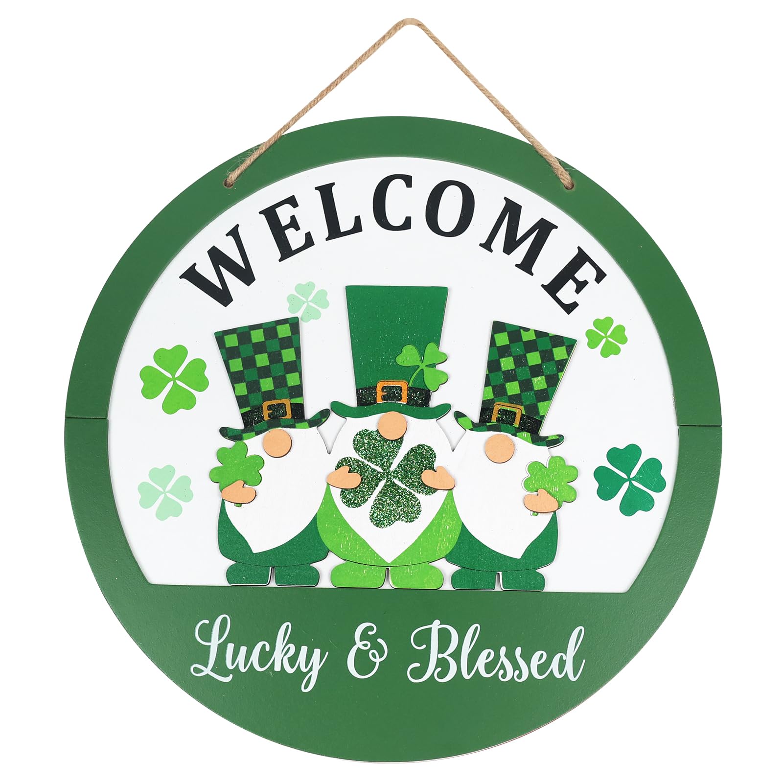 St Patricks Day Decorations, DEWBIN Gnome Welcome Sign St Patricks Day Door Decor for The Home, Wood Hanging Saint Patricks Day Decorations for Front, Porch, Door, Wall