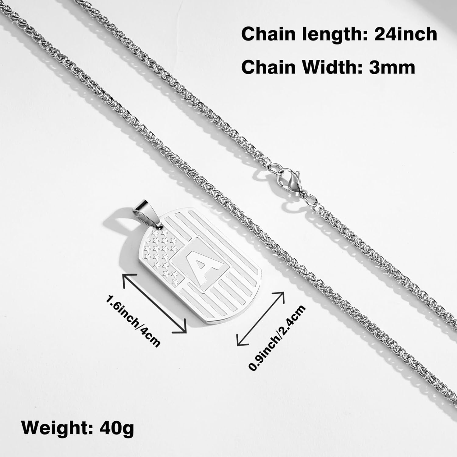 Bellino Easter Basket Stuffers - Initial A-Z Letter Necklace for Men Boys Kids Teen, Stainless Steel American Flag Dog Tag Pendent Chain Jewelry Birthday Gifts for him boyfriend husband dad 24Inches - Image 6