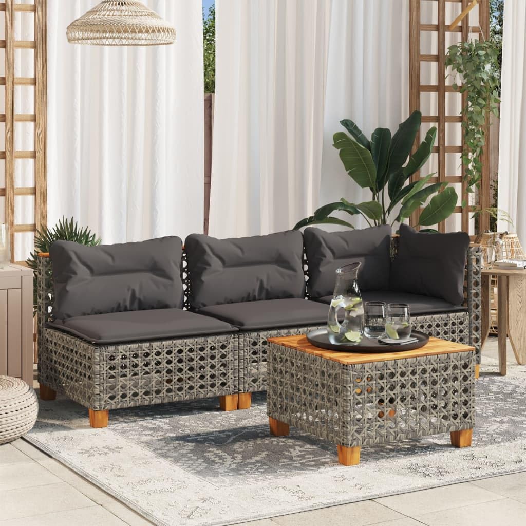 Divano Angolare da Giardino Grigio Polyrattan 63,5 cm | Seduta con cuscino sfoderabile lavabile, design modulare, carico max 110 kg, acciaio e acacia