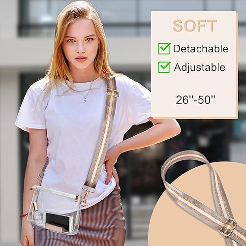 Miniatura 8 de Bolso transparente para mujer, aprobado para estadios, bolsa cruzada transparente, pequeña bolsa transparente para estadios para conciertos y