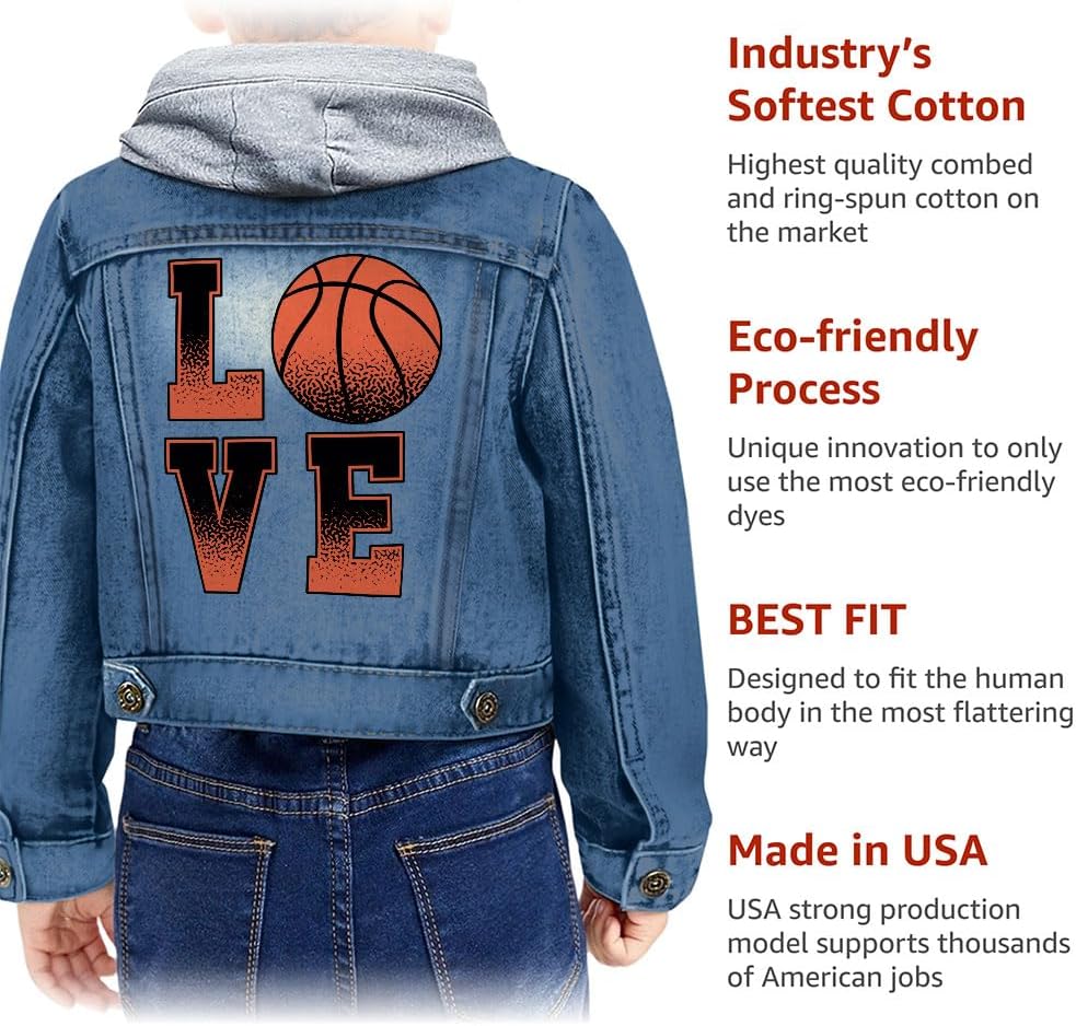 Love Basketball Toddler Hooded Denim Jacket - Items for Boys - Basketball Themed Items