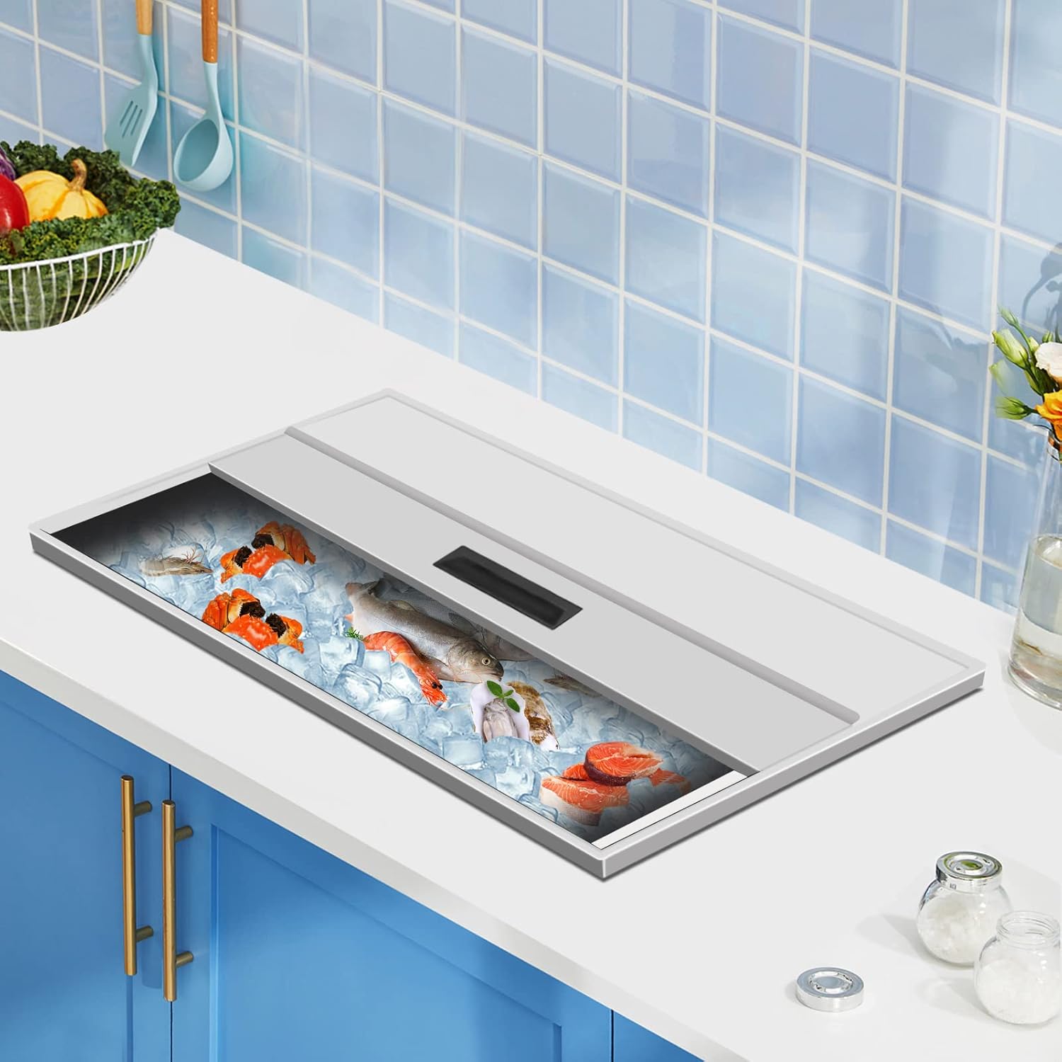 Stainless Steel Drop-in Ice Chest 36"x18"x14" - 109.9 qt Outdoor Cooler with Lid, Double-Wall Insulation for Backyard Parties, Home Bar, and Outdoor Kitchen