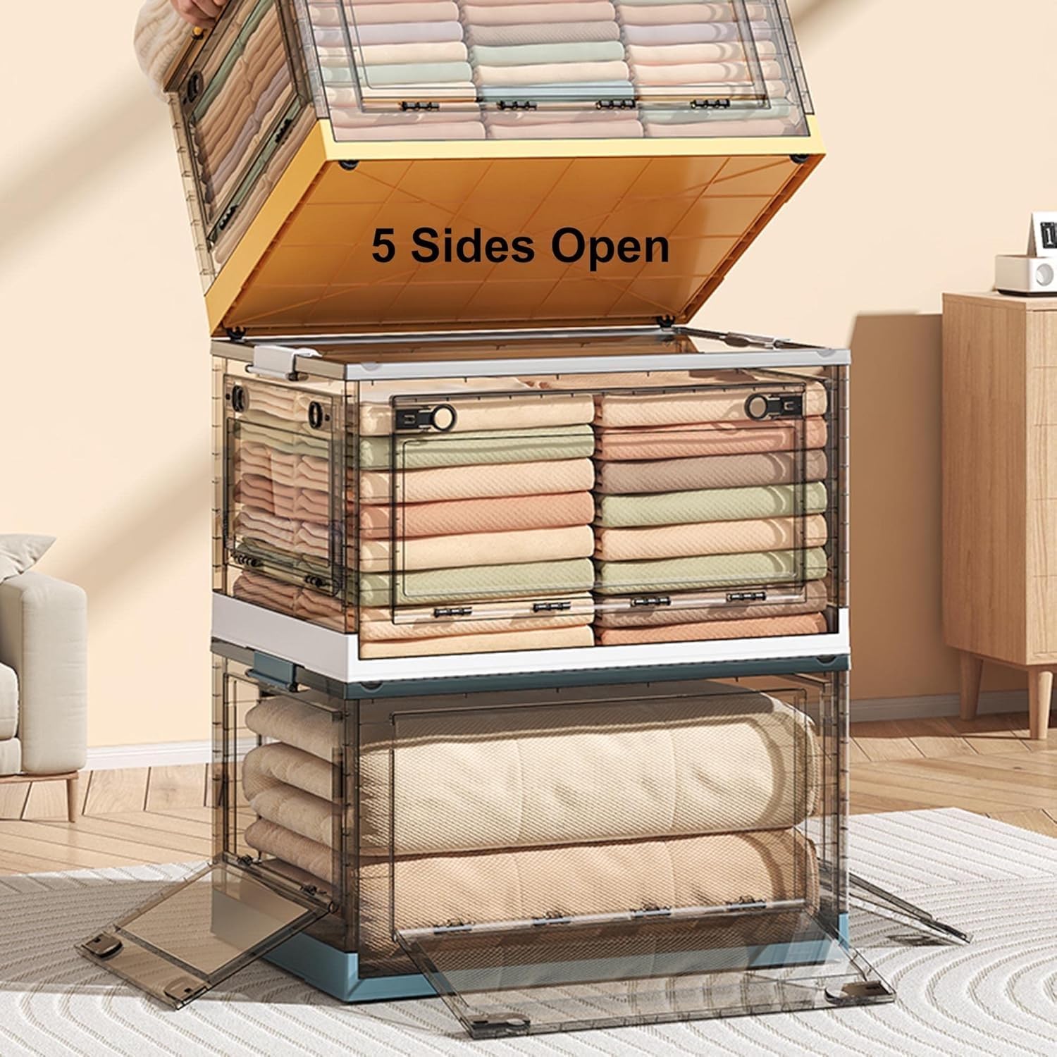 Generisch Große, transparente Aufbewahrungsbox aus Kunststoff mit Deckel und Rollen – Grüner Unterbett-Organizer (51 x 36 x 29,5 cm) für einfache Aufbewahrung und Organisation im Haushalt