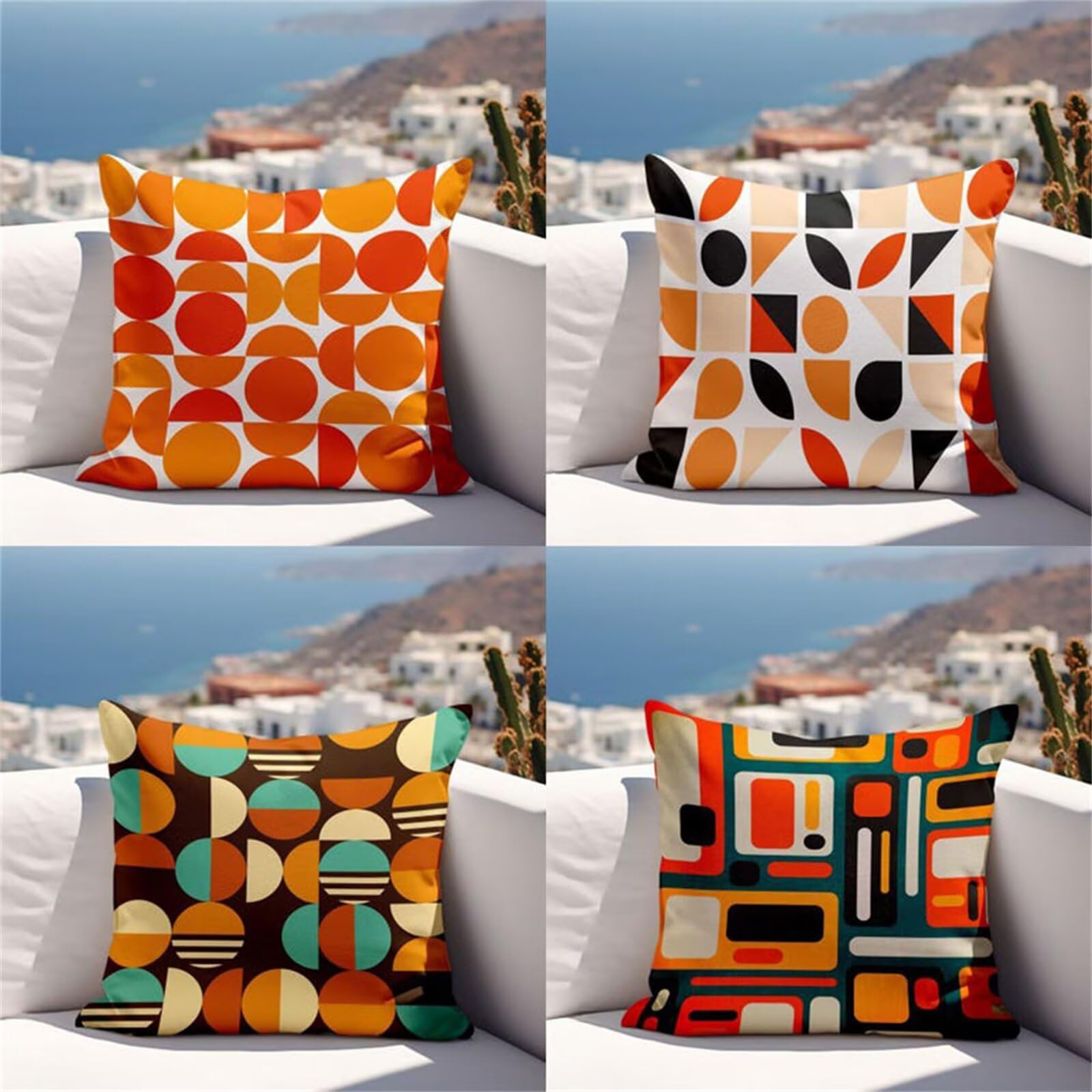 Housses de coussin 35x35 cm lot de 4 en lin jaune et vert pour canapé