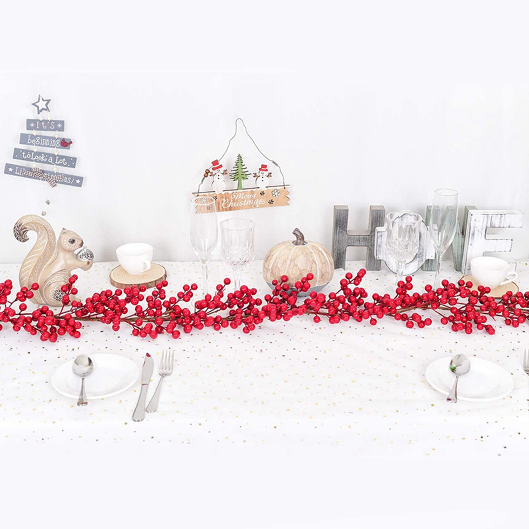 5X 6.39FT Ghirlanda Natalizia Un Bacca, Ghirlanda Flessibile di Bacche Artificiali per la Decorazione del Camino per la Decorazione Natalizia Invernale